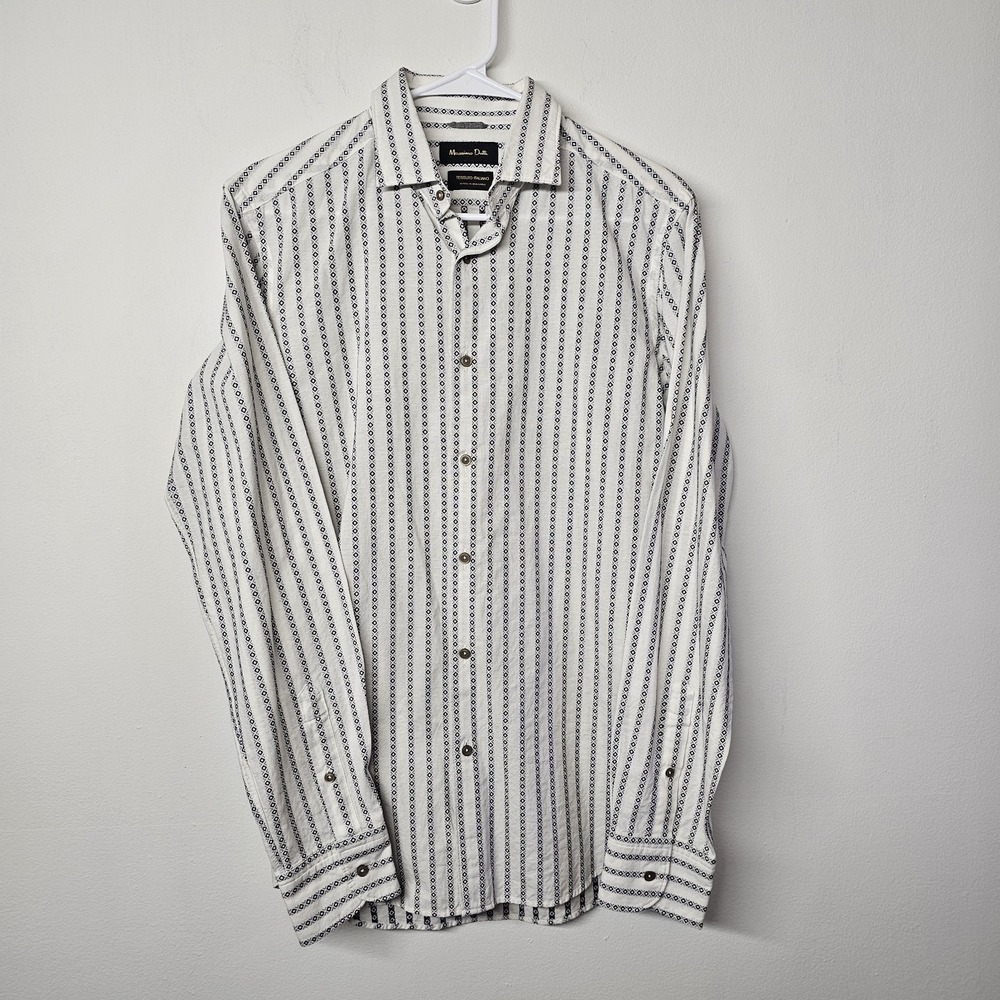 Massimo Dutti Mens Blue & White Stripped Long Sleeve Button Up Shirt Sz Small